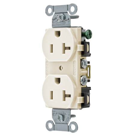 Hubbell Wiring Device-Kellems Straight Blade Receptacle, 5-20R, 20 A, 125V AC, 2 Pole, 3 Wire, Flush Mount, Grounded BR20LA